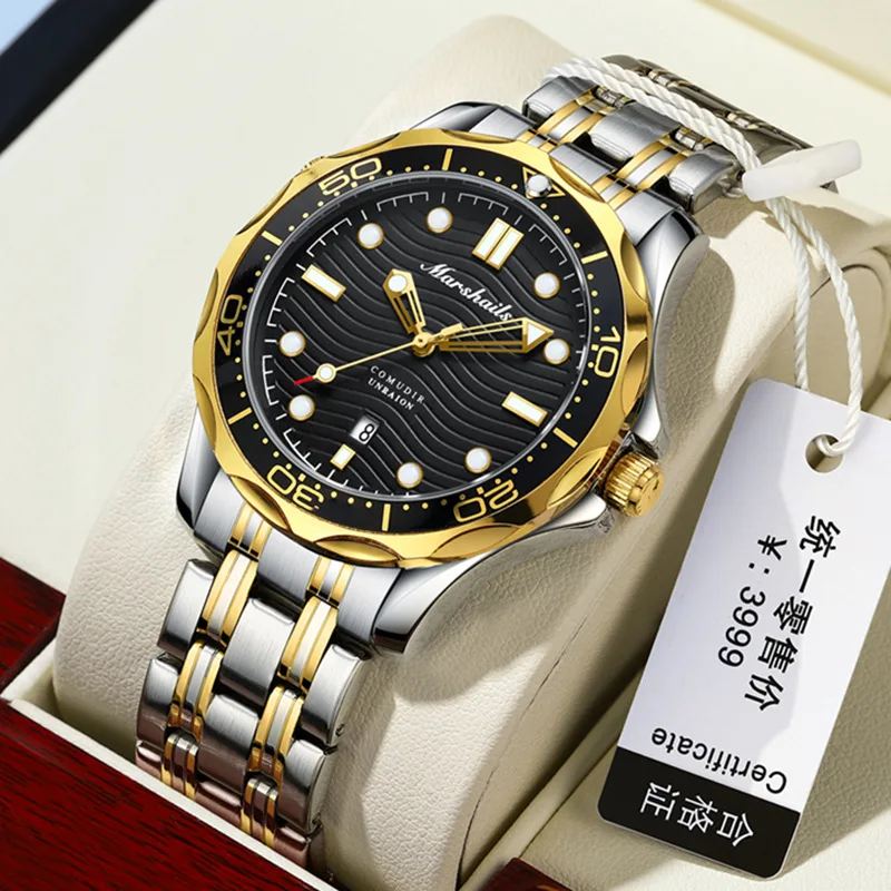 

Часы мужские водонепроницаемые кварцевые из нержавеющей стали с календарем