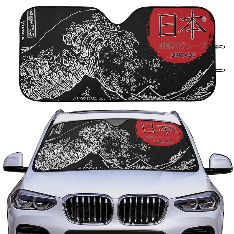 Kanagawa wave Graphic Car Auto Sunshade Japanese Inspired JDM Car Sunshade Japanese Art Graphic Design JDM Car Accessories Winds