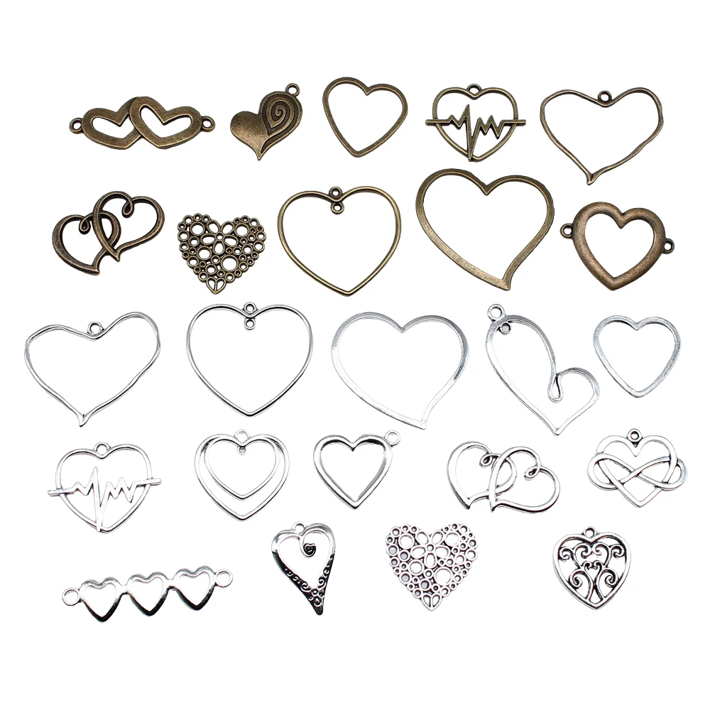 10pcs Hollow Hearts Connector For Jewelry Making Hollow Hearts Charms DIY Handmade Tibetan Finding Jewelry