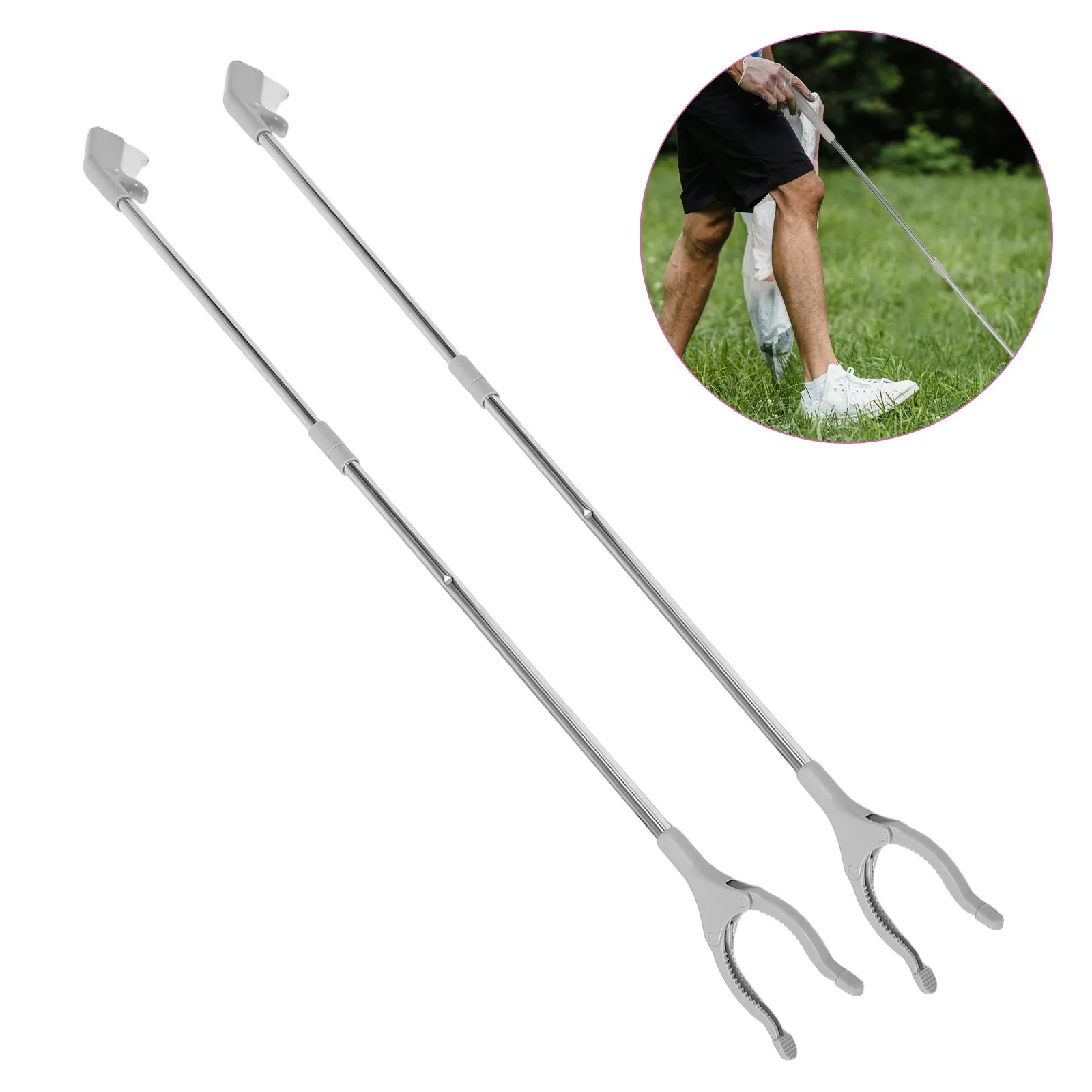2Pcs Foldable Heavy Duty Trash Grabber Reacher Tool Extra Long Lightweight Picker Stick for Seniors Disabled Adults Outdoor Use