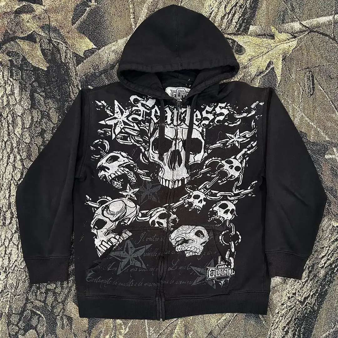 

Autumn New American Retro Punk Hip-hop Hoodie for Women Fashion Gothic Loose Zip Up Hoodie Sweatshirt Jacket Coat Y2k Streetwear
