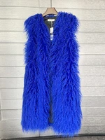 Mongolia Sheep Fur Women Long Vest Colorful Warm Faux Fur High Street Plush Coats Female Jacket Autumn Winter Furry Outerwear 3