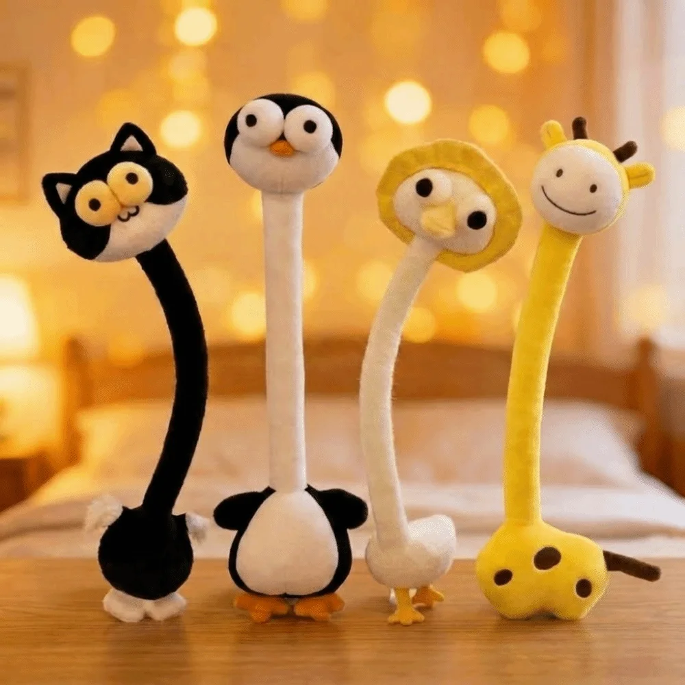 Funny Long Neck Animal Plush Toy 40CM Long Neck Cute Cartoon Design Bag Pendant Giraffe/Cat/Penguin/Goose Plush Doll Bag Decor