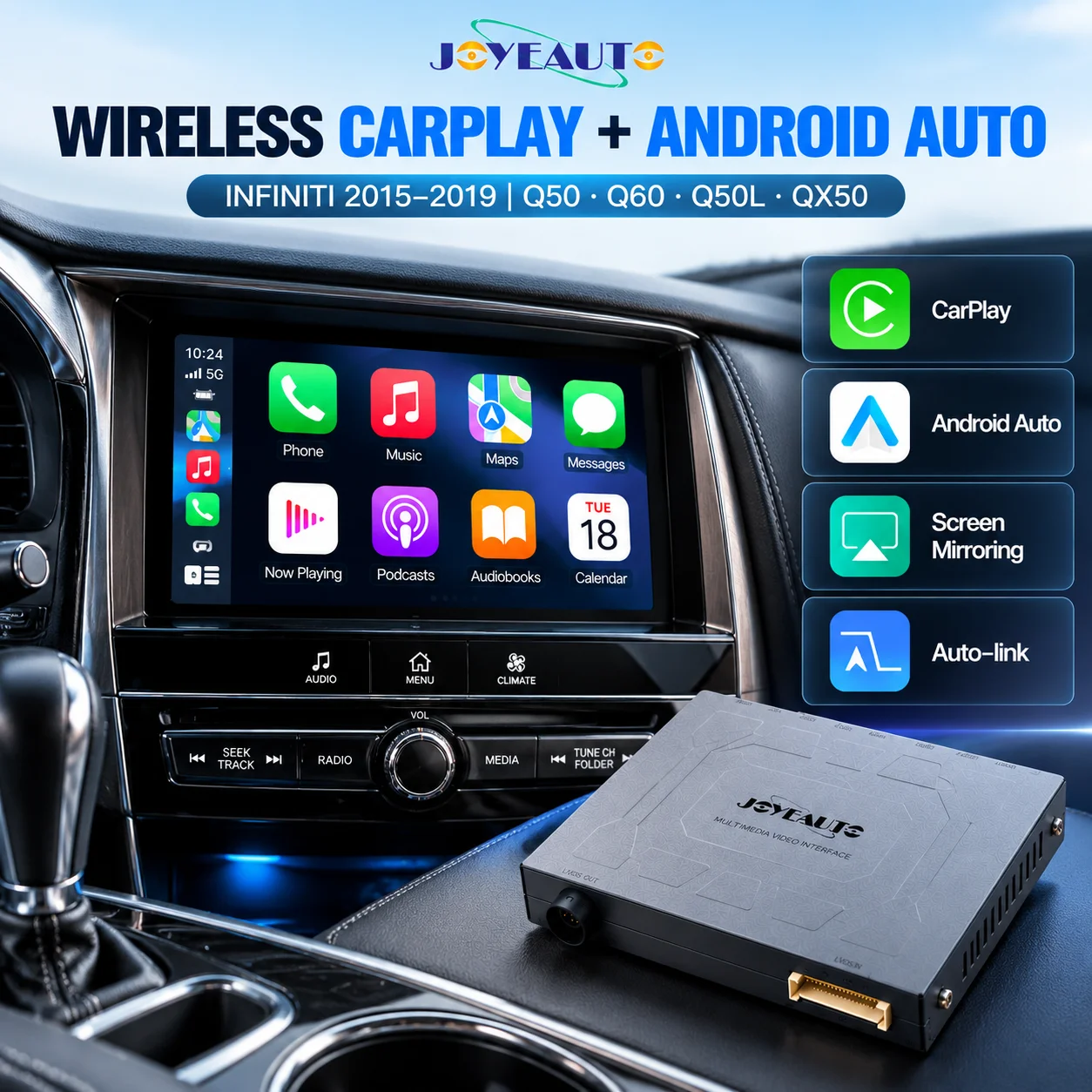 JoyeAuto Wireless Apple CarPlay Box Infiniti 2015-2019 Q50 Q60 Q50L QX50 8