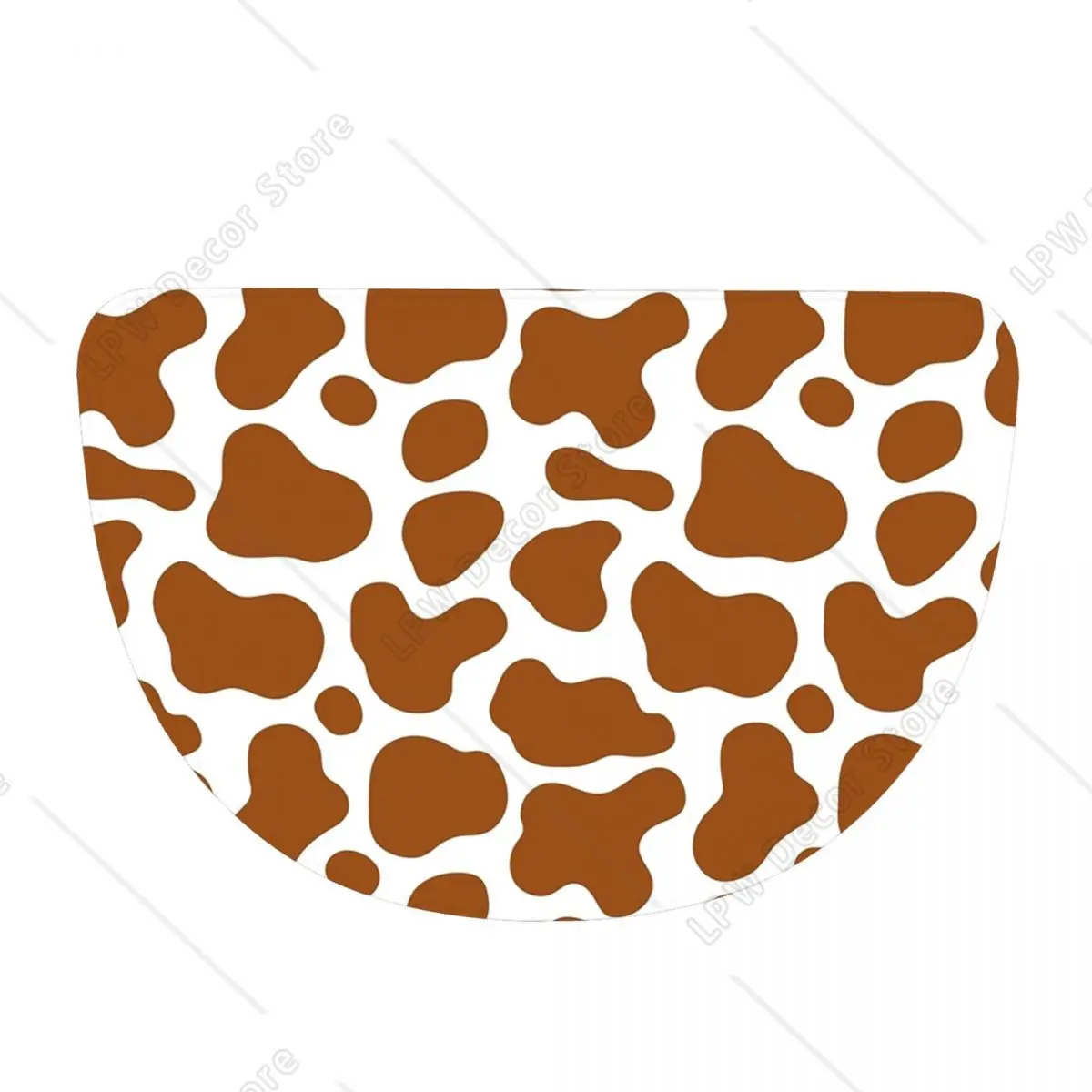 Cow Brown Spots Cute Cow Skin Pattern Flannel Half Round Doormat Non Slip Bathroom Mat Absorbent Floor Carpet for Living Room