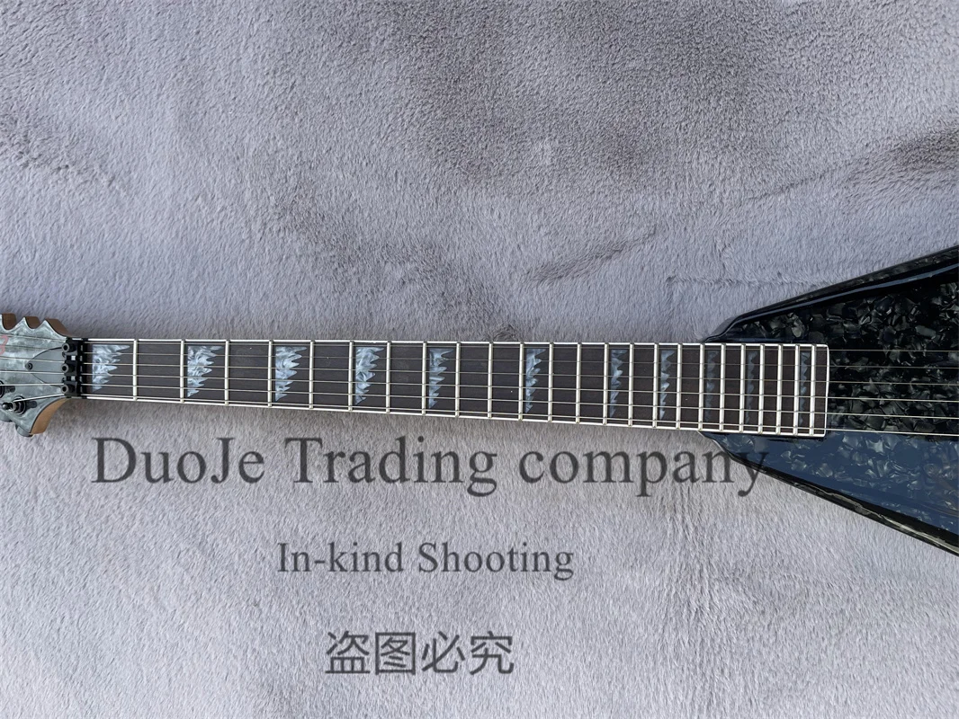 Gray Pearl Electric Guitar Black Body Tremolo Bridge Rosewood Fingerboard Shark Fin inlaid Closed Pickup Black Tuners