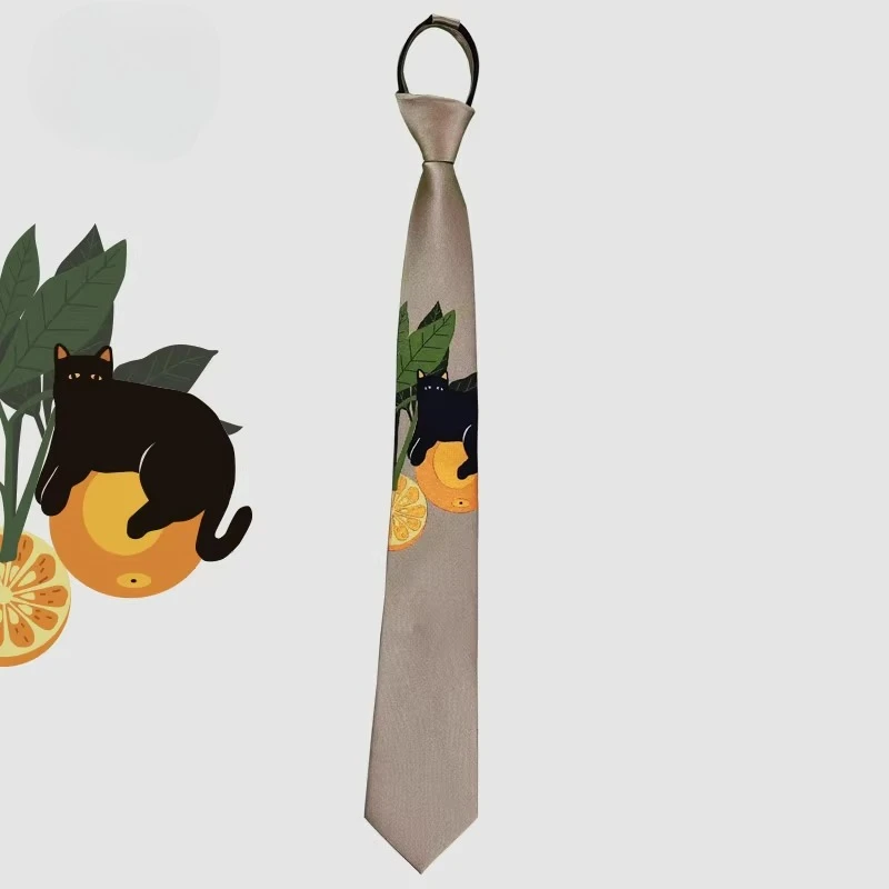 Corbata ins Original para hombre y mujer, corbatas con personalidad, accesorios universitarios, corbatas perezosas de moda, corbata con estampado de gato naranja
