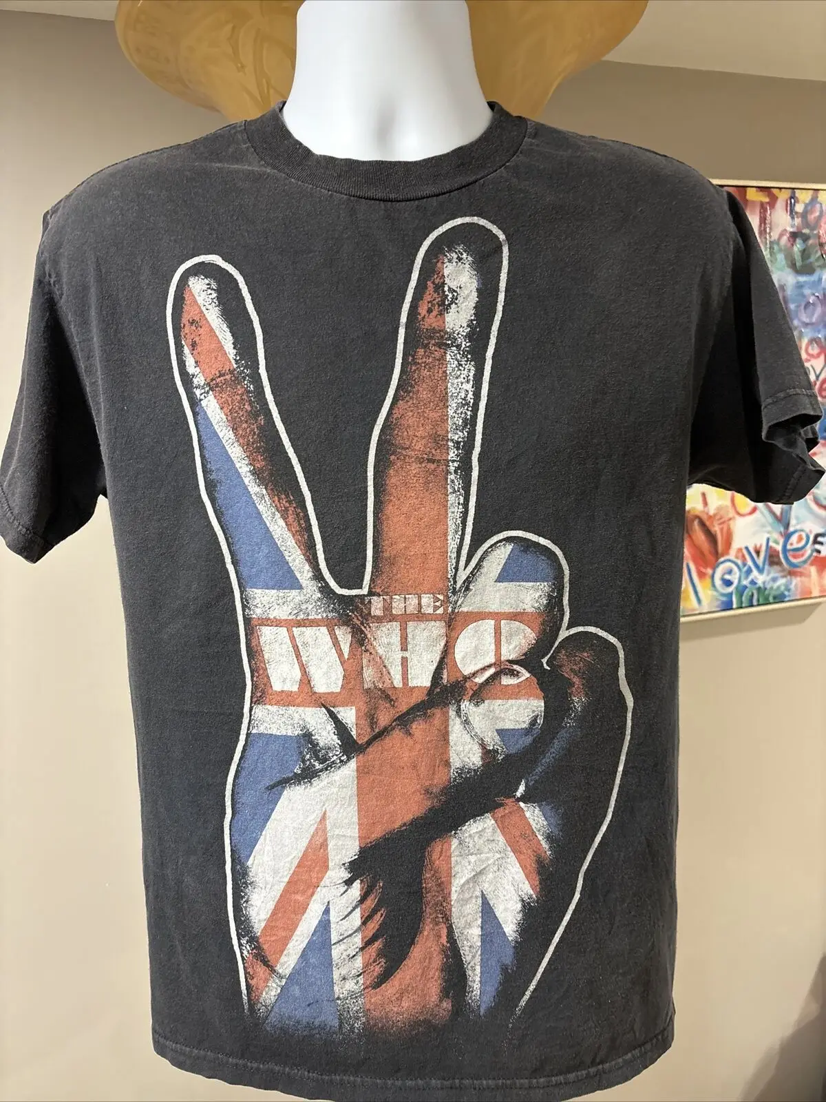 The Who T Shirt Adult Medium Black Peace Sign Union Jack Flag Crew Neck