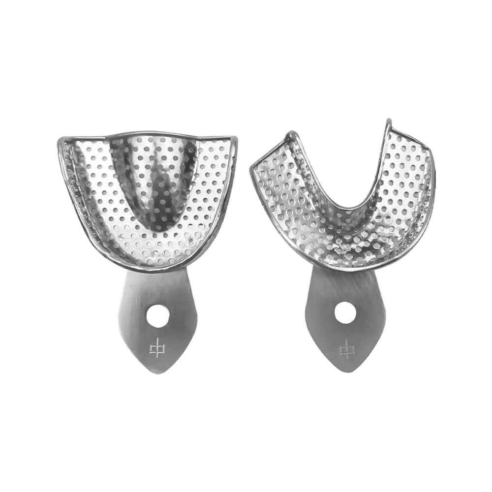 2pcs/Set Dental Impression Trays Stainless Steel Upper And Lower Metal Orthodontic Teeth Tray Holder Autoclavable Dentistry Tool