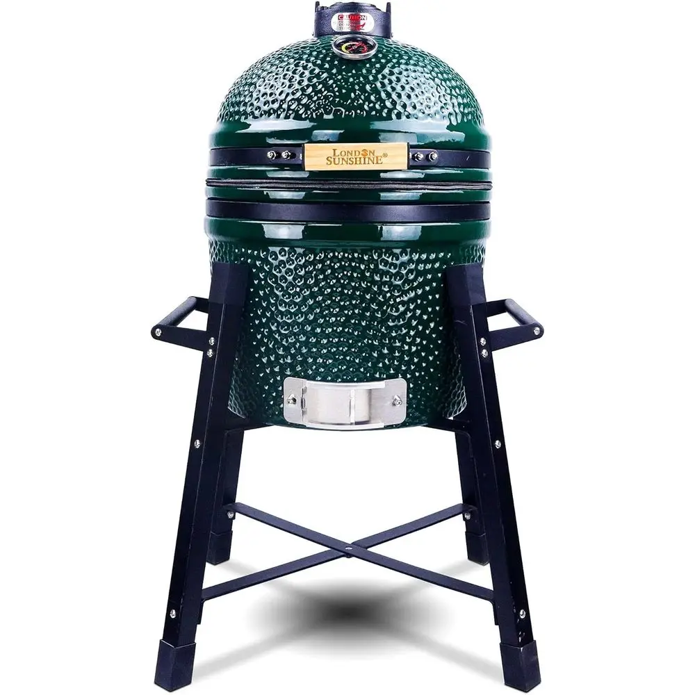 

15 Charcoal BBQ Grill and Smoker with Stainless Steel Grates and Tall Stand in Green