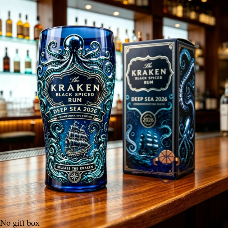 Nautischer Kraken-Oktopus-Druck Glasbecher, Retro Piraten-Whiskey-Cocktailglas, Barware für Hauspartys