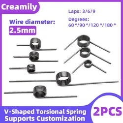 Creamily 2PCS V-Shaped Torsion Spring Helical Spring Torsion Hairpin Springs Wire Diameter=2.5mm Angle 60/90/120/180 Degrees