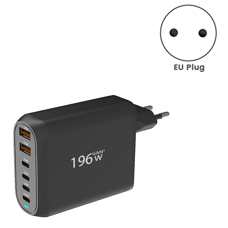 196W USB C Gan cargador PD 100W adaptador de corriente de carga rápida 6 puertos para Ipad Pro Iphone Galaxy Huawei