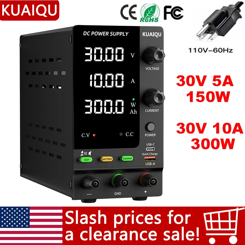 

Clearance,110V 30v 10a DC Power Supply,Adjustable Laboratory Power Supply 30v 5a,Battery Charger with OCP,Output Switch, Encoder