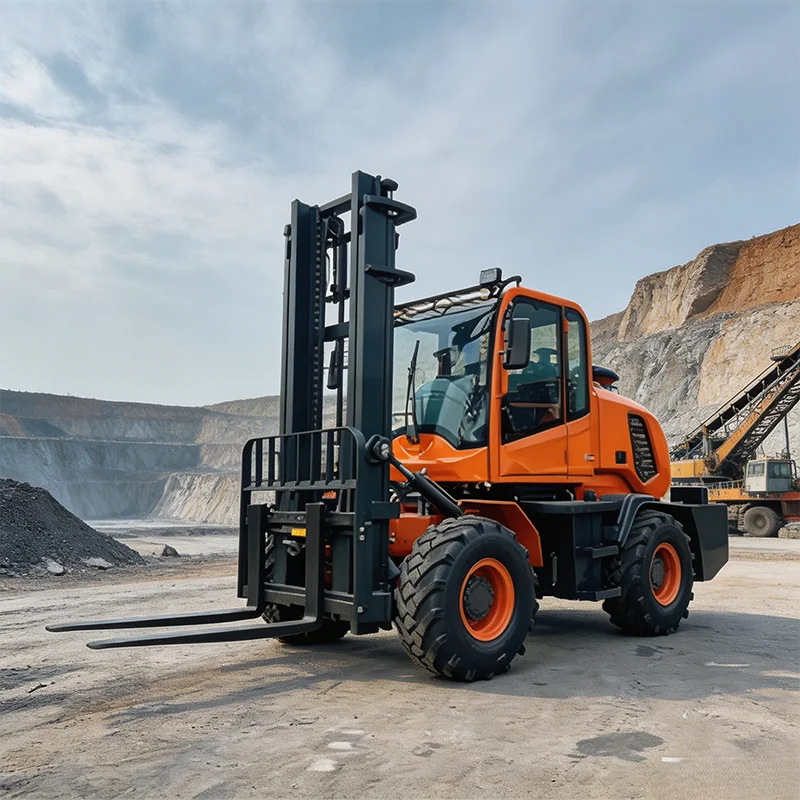 Big Block Engine 6Ton Off-road forklift 4X4 Rough Terrain Open Pit Mine Stone Loading Forklift Cheap Bulk Supply