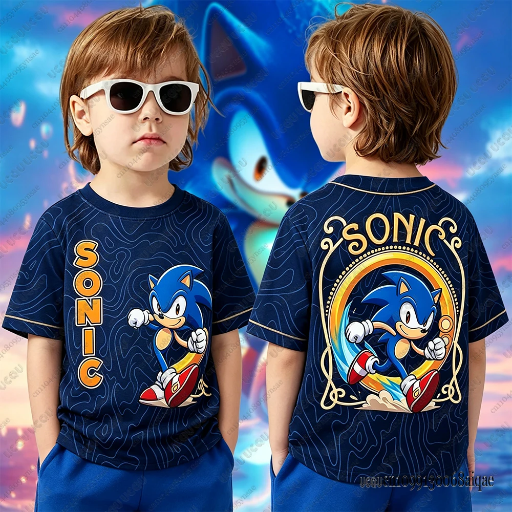 Cartoon Sonic Print Football Jersey For Kids Summer Sports Short Sleeve Tshirt Sonic Cosplay Clothing Boys Girls Football Shirts