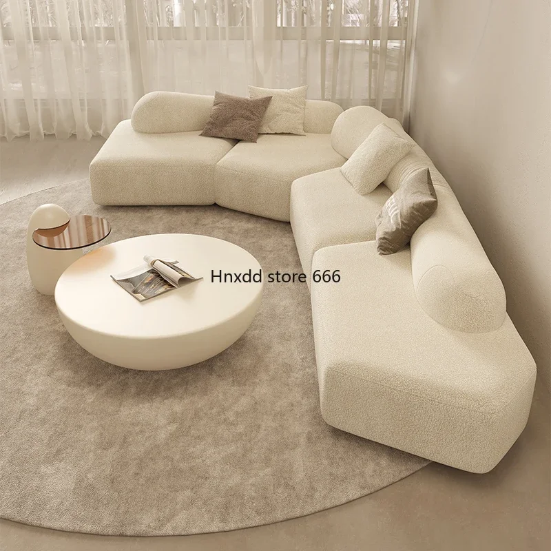 Modern simple small apartment creamy wind special-shaped fabric sofa removable and washable