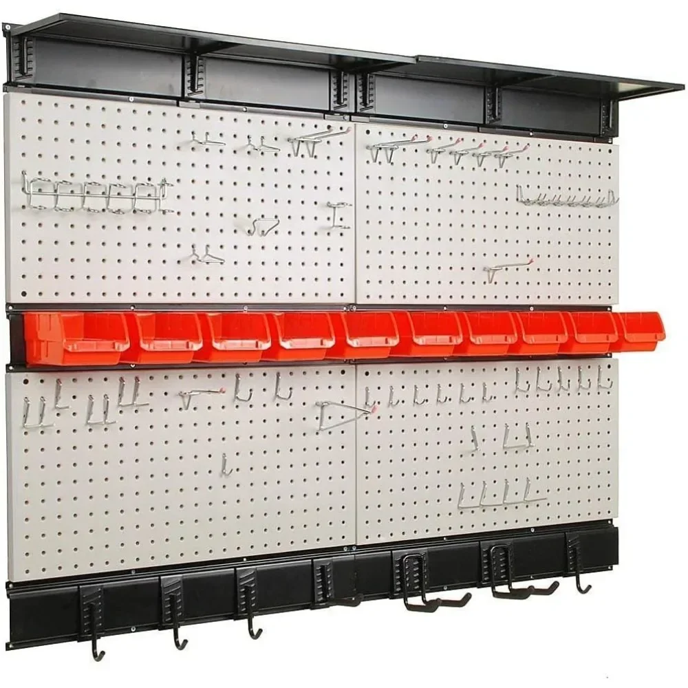 

Pegboard Wall Organizer Garage Storage Pegboard with Hooks Storage Bins Tool Board Panel Tool Organizer 72pcs