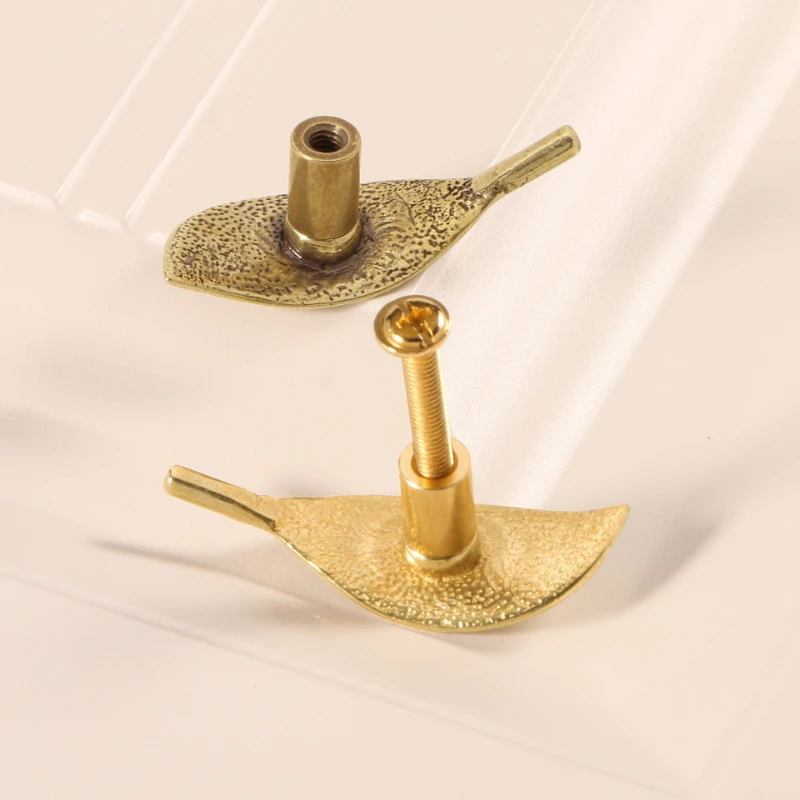 Nature Leaf Shape Solid Brass Drawer Knob Brass Decorative Cabinet Handle Botanical Style Hardware for Home Furniture Decoration
