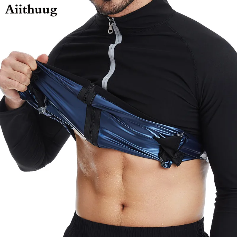 Aiithuug Sauna Sweat Jackets with Zipper Pockets Sauna Suit for Men Sweat Zipper Long Sleeve Workout Jacket Mens Body Shaper Gym