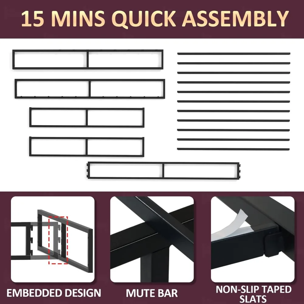 10 Inch Queen Bed Frame with Steel Slat Support, Low Profile Queen Metal Platform Bed Frame Support Mattress Foundation