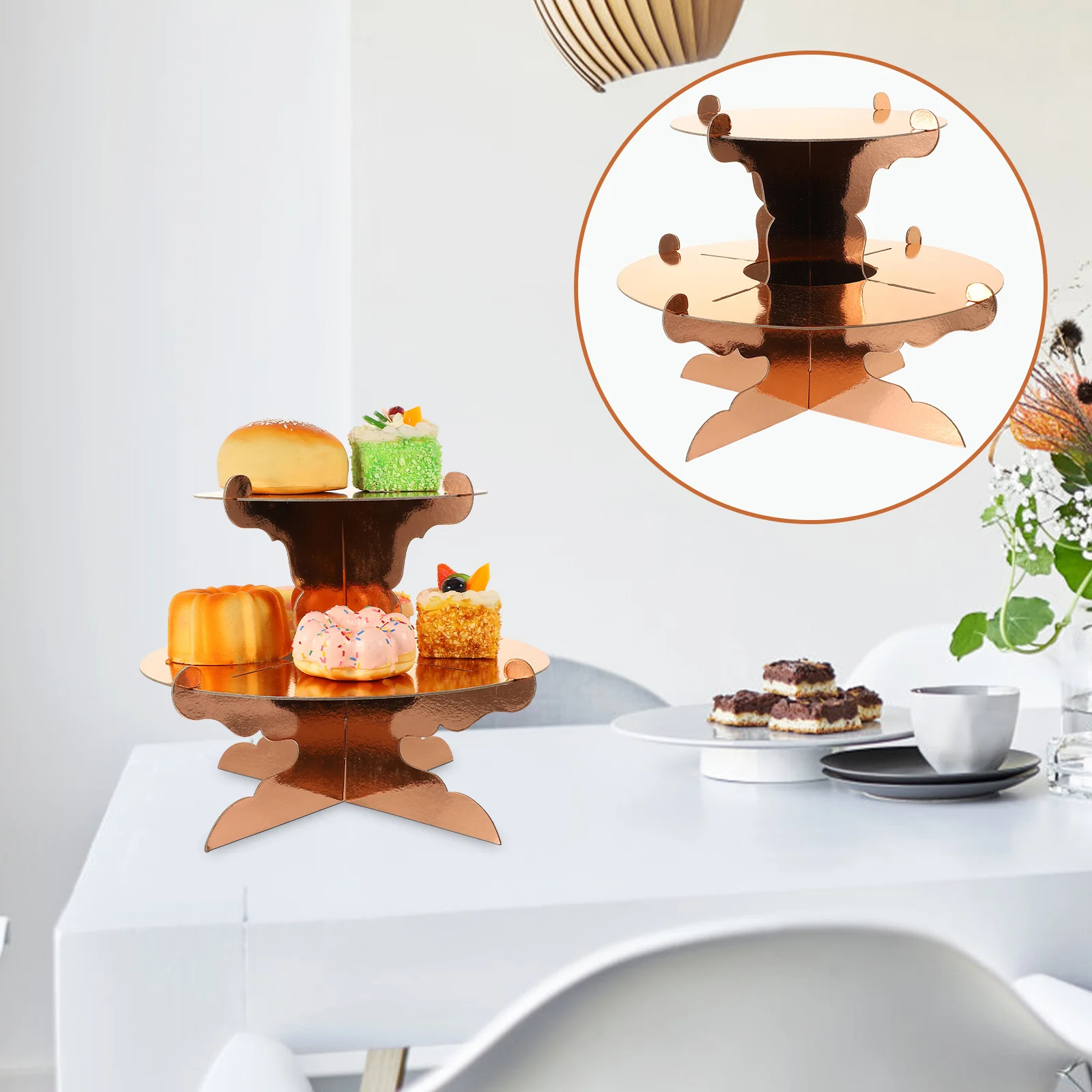 2 قطعة كعكة عرض المدرجات أنيقة متعددة الطبقات كب كيك أصحاب الحلوى رف شاشة لوازم حفلات الزفاف سطح المكتب كعكة حامل #4