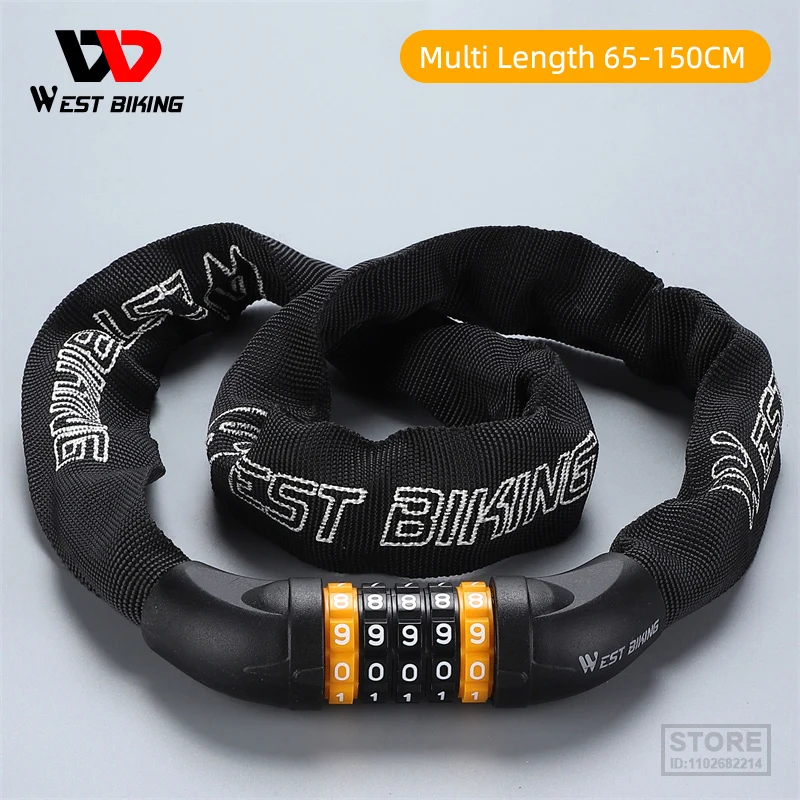 WEST BIKING 65-150cm Multi-length Bike Chain Lock 5 Digit Code Combination Anti-Theft Bicycle  Motorcycle Ebike Accessories