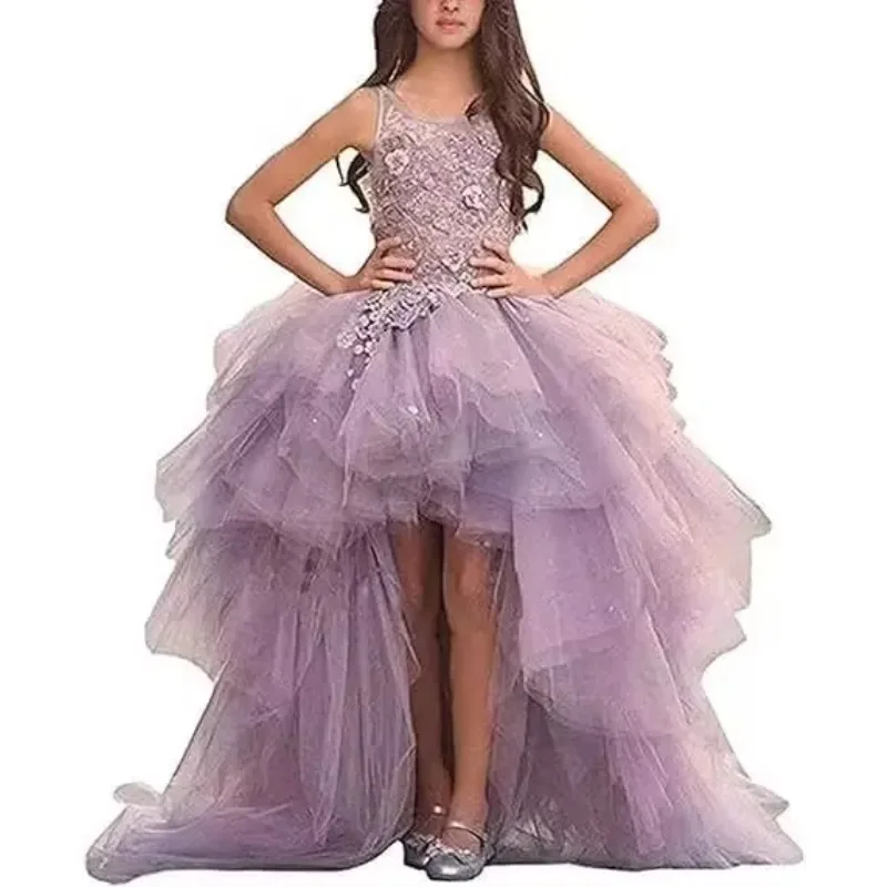 High Low Flower Girl Dresses for Wedding Tulle Princess Pageant Dress Lace Appliques Ball Gown Dress princess dress