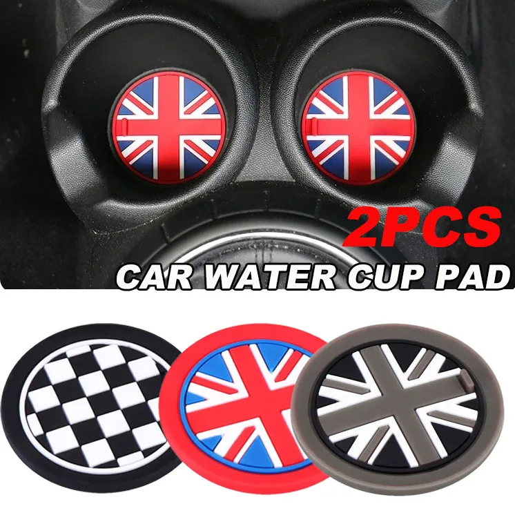 2PCS 72mm Union Jack Logo Car Water Cup Anti-Slip Cup Pad Drink Holder Mat for Mini R60 F56 R56 F54 F57 R70 JCW F60 F55