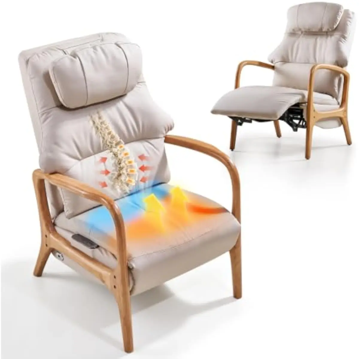 Power Recliner with Lumbar Stretch Cycle Heated Ventilated Seat Zero Gravity 160° Electric Recline Solid Rubberwood Frame Breath