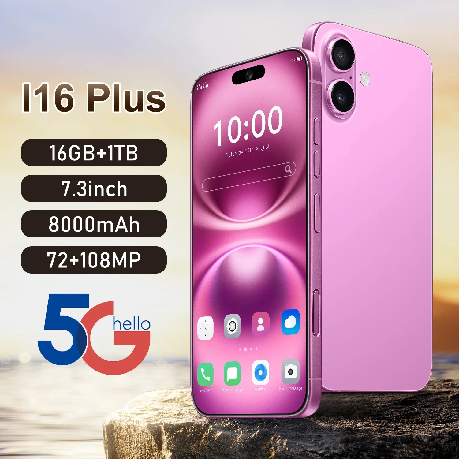 

Global Version i16 Plus Smartphone 7.3 Inch HD Screen 108MP Camera 16GB+1TB 8000mAh Dual SIM Dual Standby Android Unlocked Phone