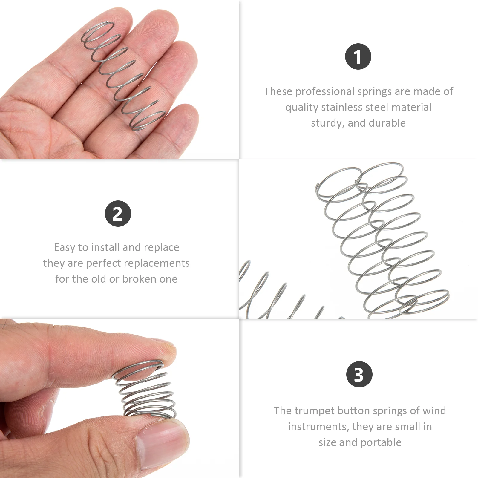 3-teiliges Schlüsselfeder für Musikinstrumente, Trompetenventile, Knöpfe, Kappen, Reinigungsset, Gitarrenteile, akustische Federn