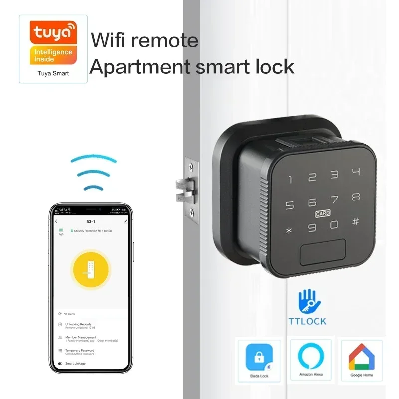 Tuya Electronic Fingerprint Lock, TTlock, Smart Door Lock, Senha de impressão digital, IC Card APP, Key Unlock, USB Emergency Charge