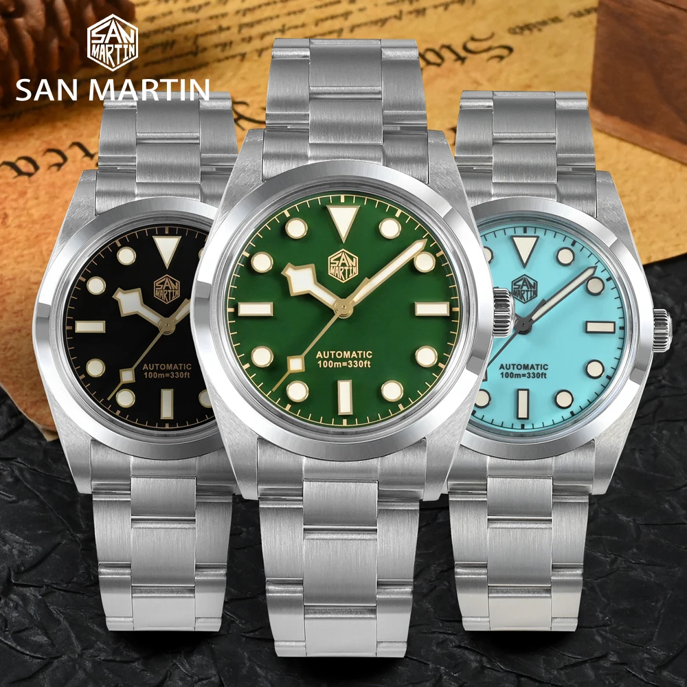 San Martin Vintage 36mm BB36 explorar la serie de escalada reloj de lujo para hombres parejas relojes deportivos mecánico automático 10Bar reloj