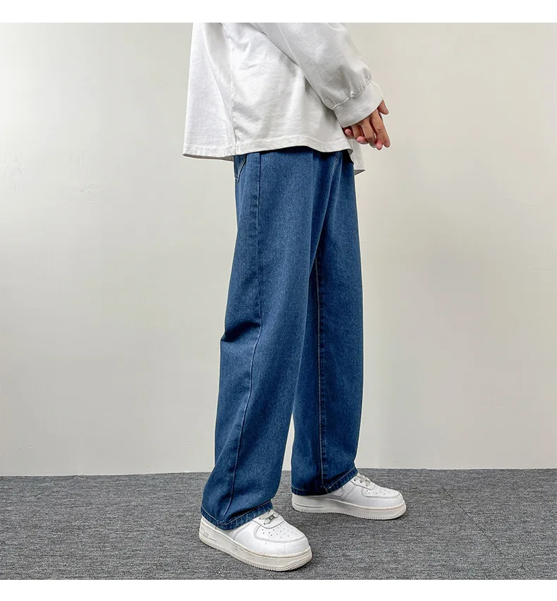 2024 new Korean European and American men's casual long jeans classic men's straight leg denim wide leg pants solid color