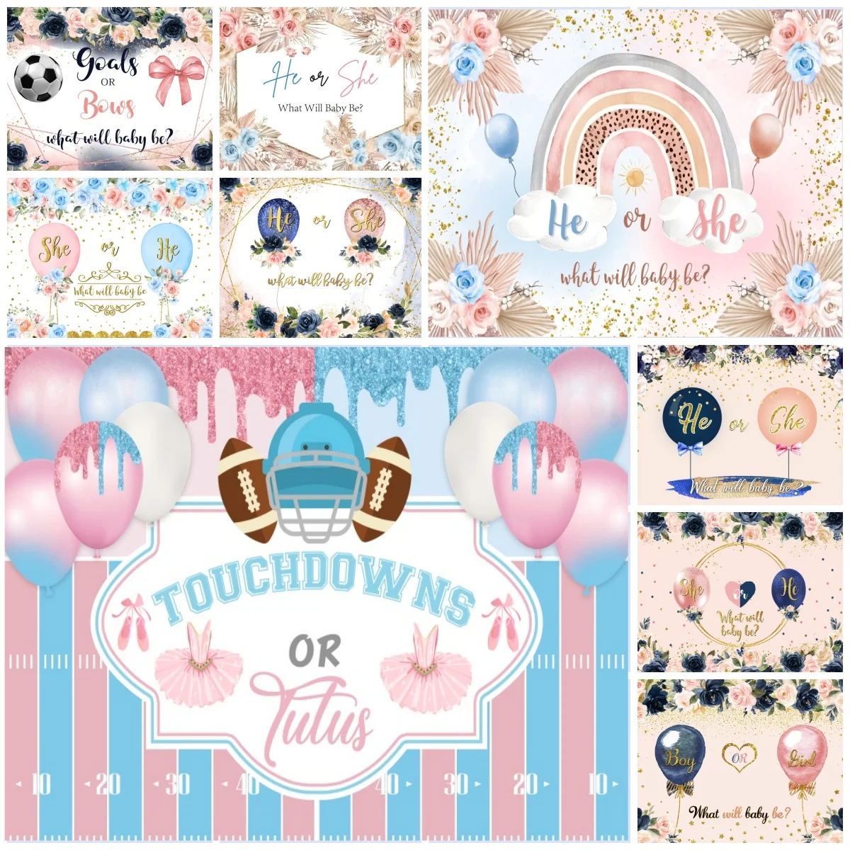 

Gender Reveal Backgrounds for Photographs Pink Blue Football Bow Rugby Ballet Skirt Newborn Baby Party Kids Portrait Backdrops