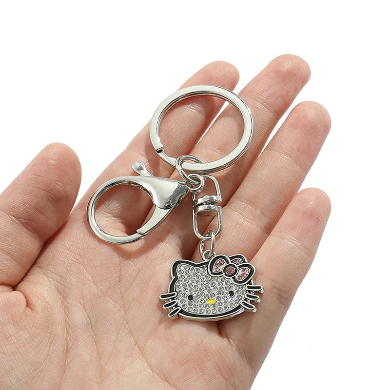 Sanrio Kawaii Hello Kitty Schattige Kristallen Metselwerk Sleutelhanger Meisje Metalen Rugzak Hanger Ring Koreaanse Sleutelhanger Keyring Kuromi