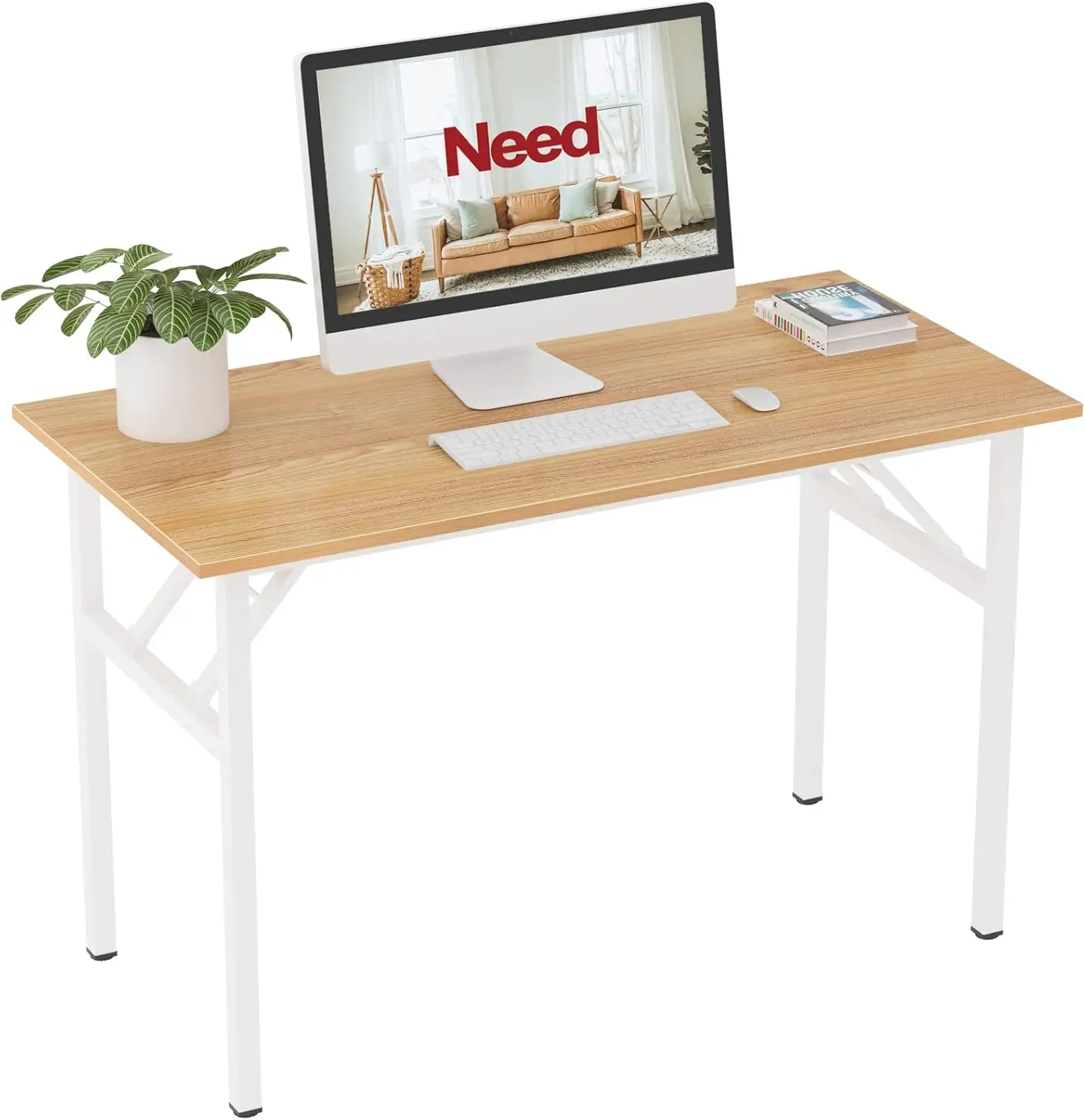 

Office Folding Laptop Desk - Teak & White, 47.2L Heavy Duty, No Assembly, Home Office Writing Table