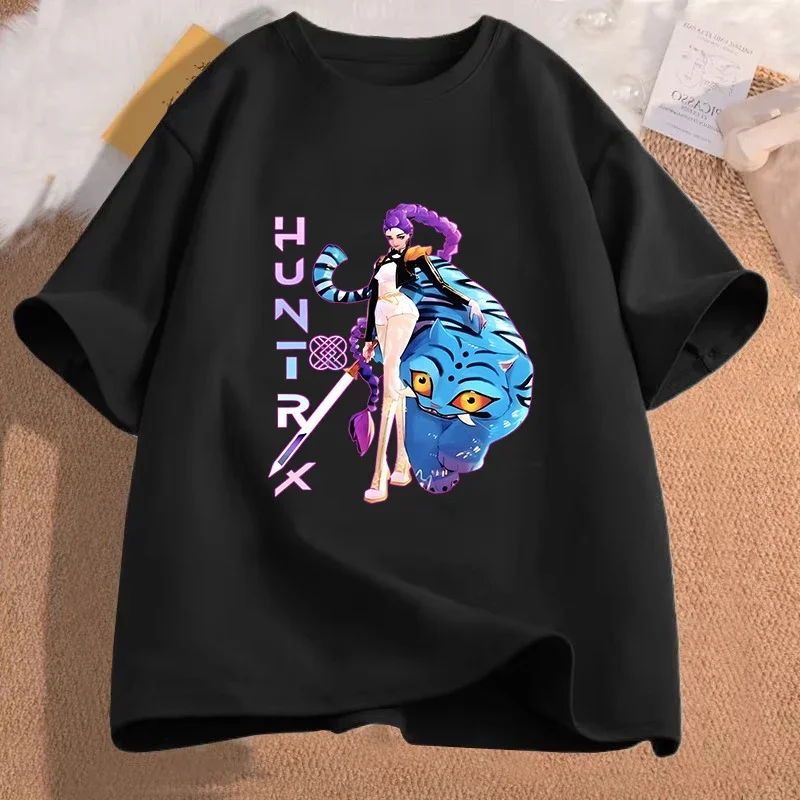 الاتجاه بلوزات فضفاضة للجنسين الشارع الهيب هوب موضة تي شيرت غير رسمي أنيمي K-Pop شيطان الصيادين تيز Harajuku س الرقبة قميص غير رسمي هدية
