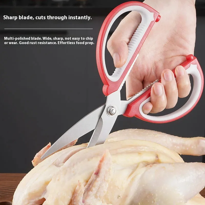 

German Stainless Steel Multi-Functional Household Scissors Strong Kitchen Meat Cutting Sewing Scissors for Home Use