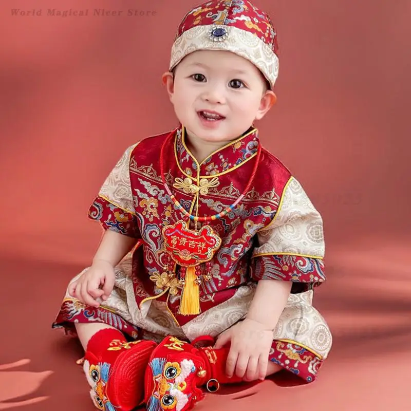 

Baby Boys New Chinese Style Tang Suit Hanfu Traditional Birthday Party Costume Toddler One Year Old Grab Week Formal Outfit