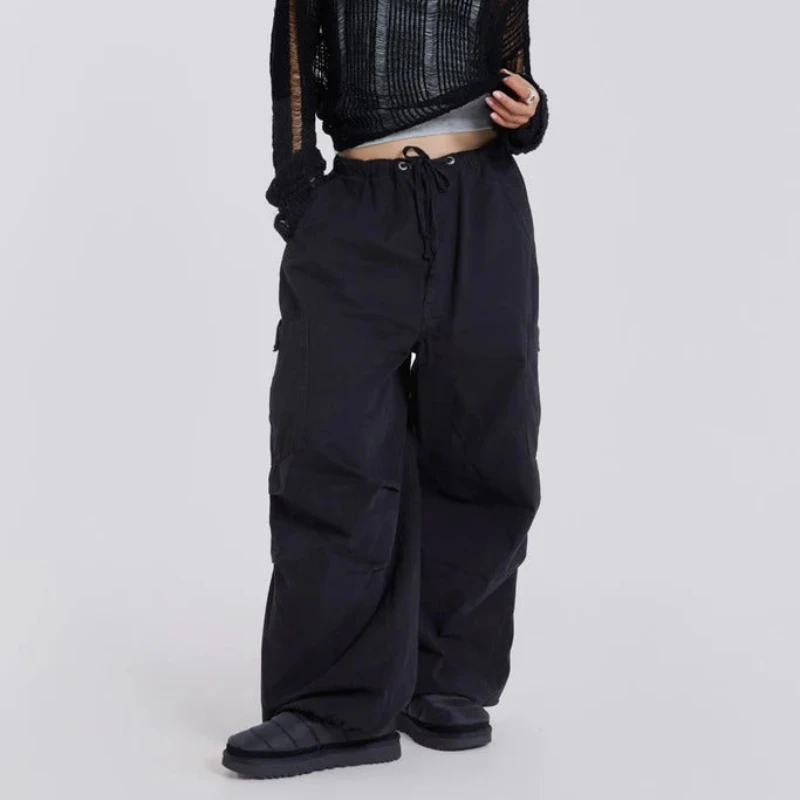 [YOZOU] Cotton Drawstring Beige Black Gorpcore Baggy Cargo Parachute Pants Wide Leg Trousers Brown Jogger Hailey Bieber Pants