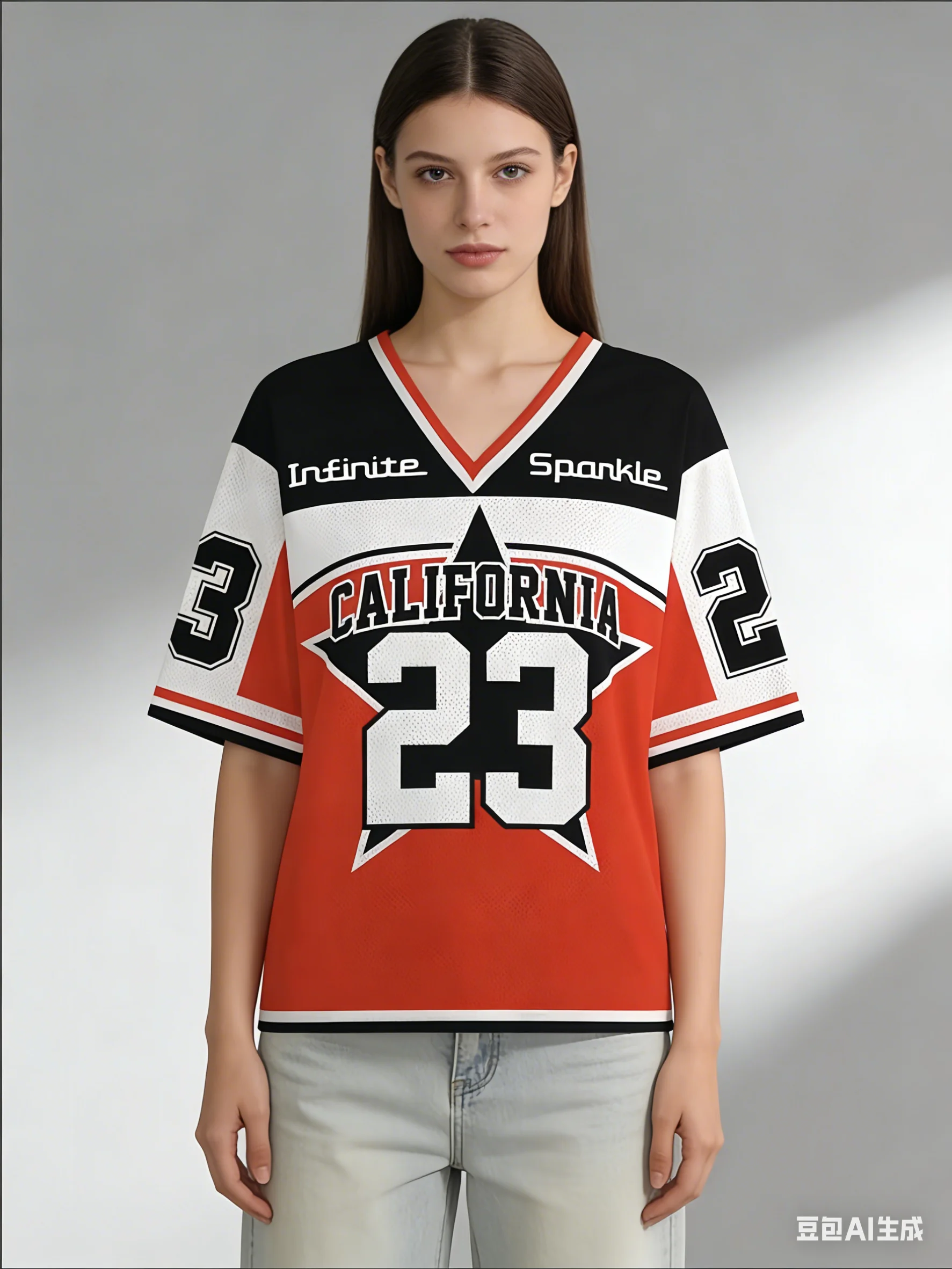 

Women's V-Neck Personality Sporty Jersey T-Shirt California Print NO.23 Summer Casual Wear Sports Dropped Shoulder T-shirt Tops