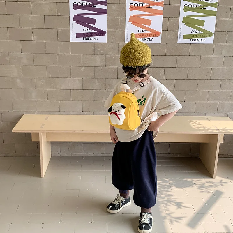 Kindergarten student schoolbag cartoon cute dog male and female doll mini canvas backpack kawaii