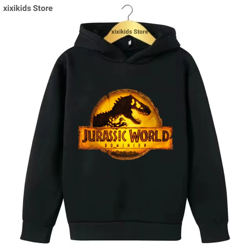 Funny Jurassic World Dinosaurs Printed Hoodies Girls/Boys Gray/Black/Red Kids Clothes Autumn/ Winter Plus Velvet Sweastshirt