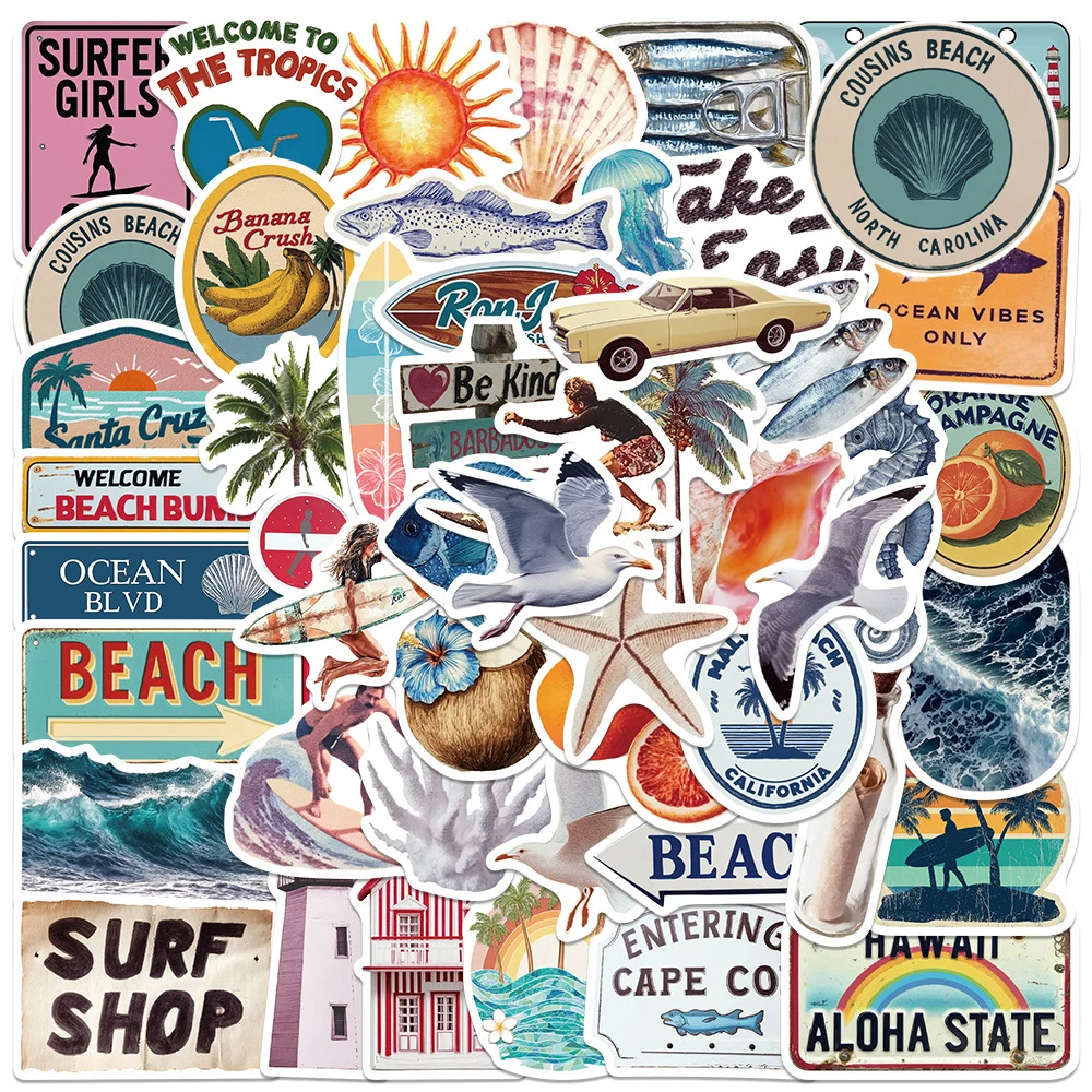 10/30/50/100 Stück Amerikanische Sommer-Cartoon-Aufkleber Strandlandschaft-Sticker DIY Koffer Scrapbook Journal Ästhetik Graffiti-Aufkleber