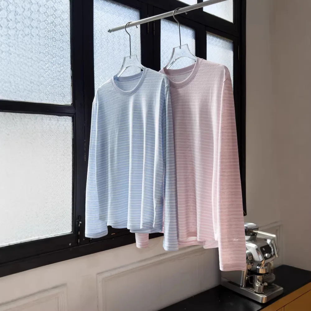 

New Summer Style Silk Linen Striped Long-sleeved Loose Casual Versatile Women's Top