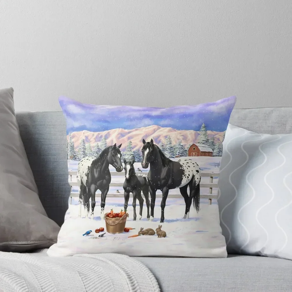 Black Appaloosa Horses In Snow Throw Pillow Cushion Cover Set Pillow Cover pillow