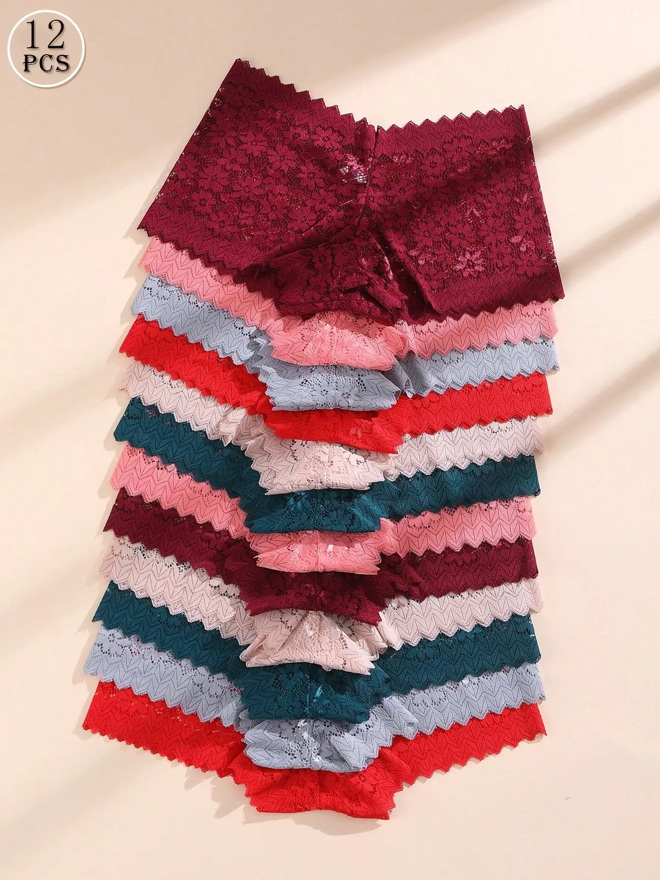 

Набор из 12 женских трусов-боксеров с кружевной отделкой и средней посадкой, в ассортименте цветов