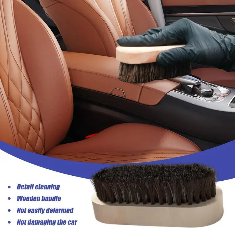 Car Detailing Brushes Wood Handle Auto Interior Cleaning Tool Soft Bristles Instrument Panel Detailing Brush For Rubber Parts